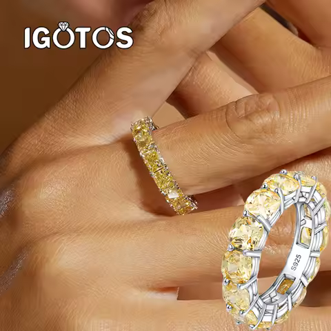 1 Row 5*5mm Full Moissanite Ring for Women S925 Silver Goose Yellow Diamond Finger Ring Wedding Bands Luxury Fine Jewelry