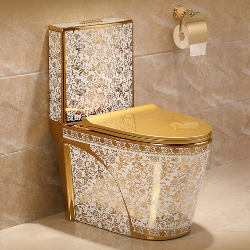 

Electroplating Gold Toilet Household Bathroom Ceramic High-End Toilet Manufacturers One-Piece Flush Toilet