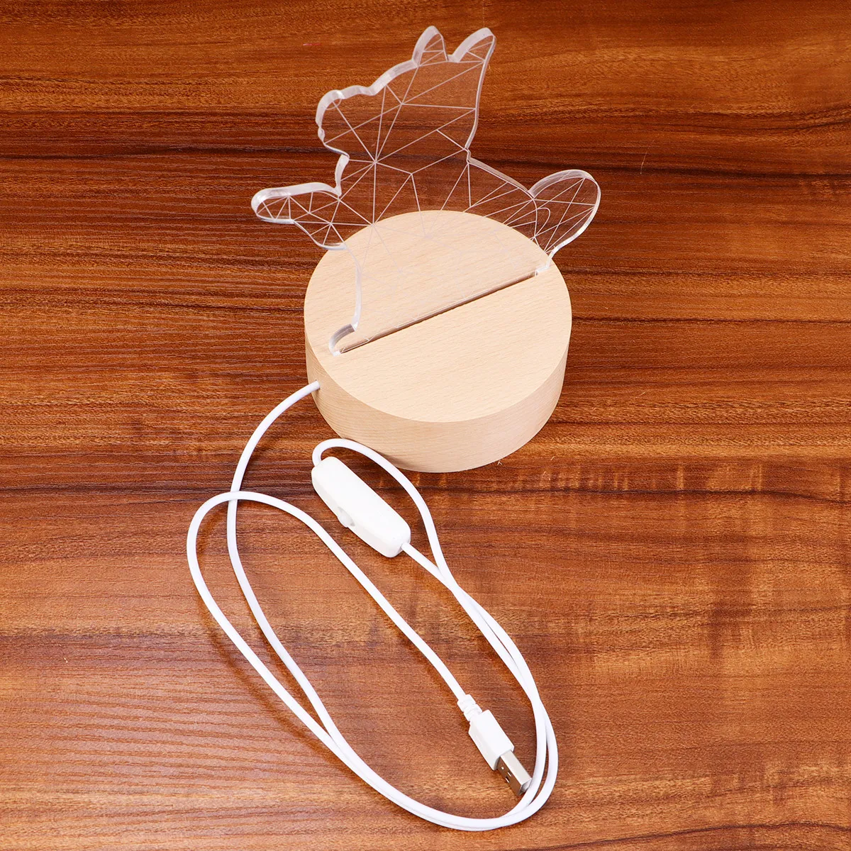 1Pcs Solid Wood Base Dog 3D Night Light Cartoon Shape USB Acrylic Panel LED Lamp Desk Bedside Decor 3D Light
