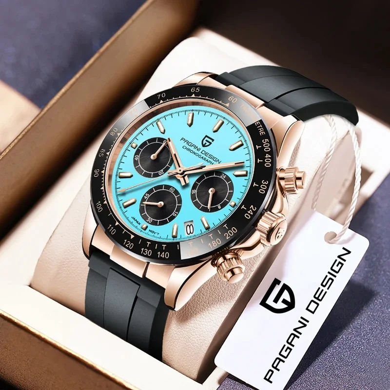 PAGANI DESIGN VK63 Quartz Watch for Men's Outdoor Sports Waterproof Rubber Multi functional Men's Gift Business Watch+Box
