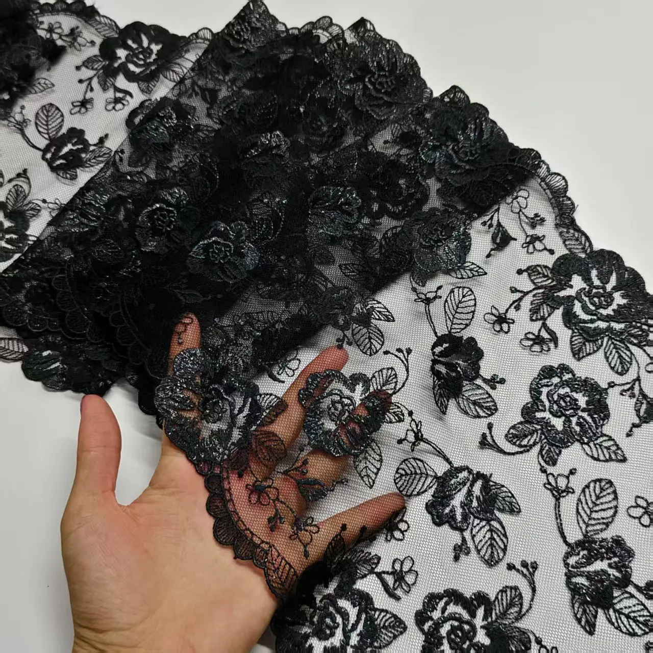 black-laser-rose-sparkle-embroidery-lace-diy-handmade-accessories-width-23cm