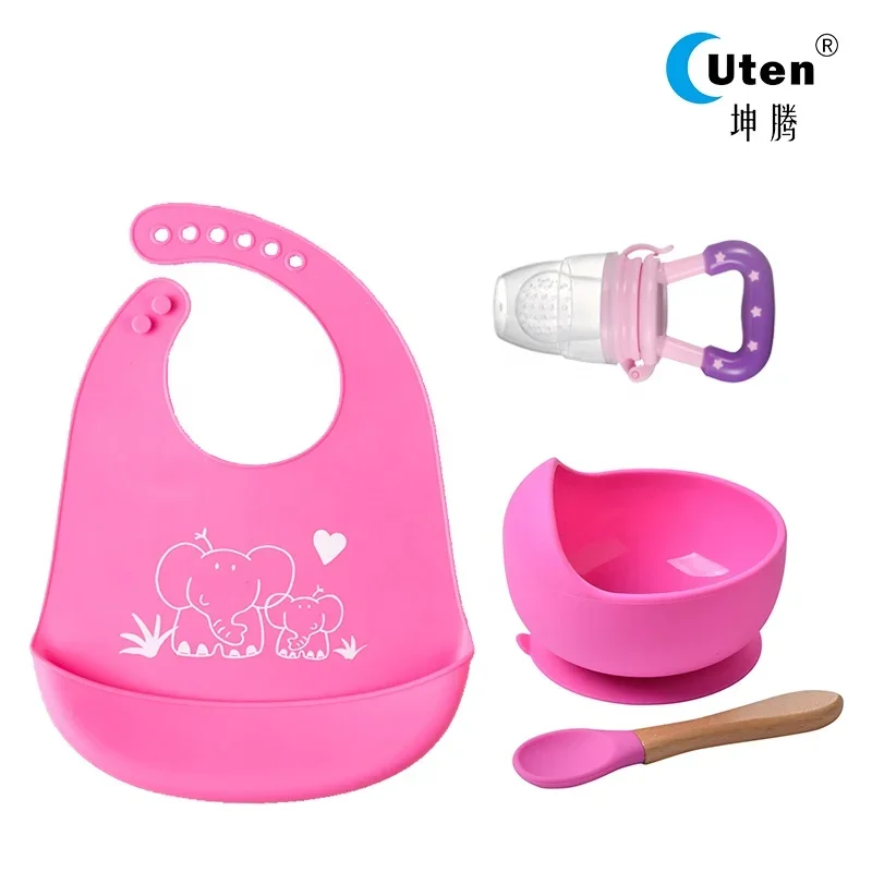 Factory Customization baby bibs bowl spoon Pacifier Feeder kids dining silicone baby feeding set