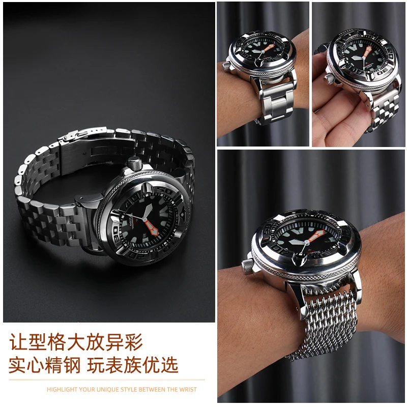 For Citizen Monster BJ8050-08E Ears Customization Stainless Steel Strap Men‘s Modification Stainless Steel Connector Watchband