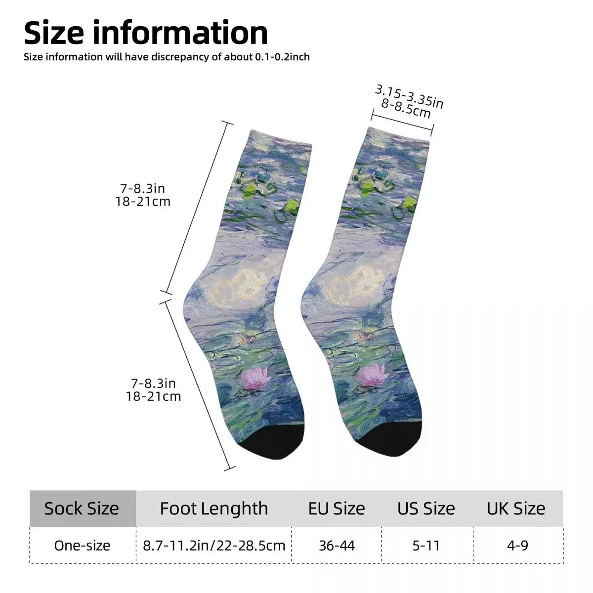 All Seasons Crew Stockings Monet Water Lily Series Art Design Socks Crazy Hip Hop Long Socks for Men Women Valentine's Day Gifts