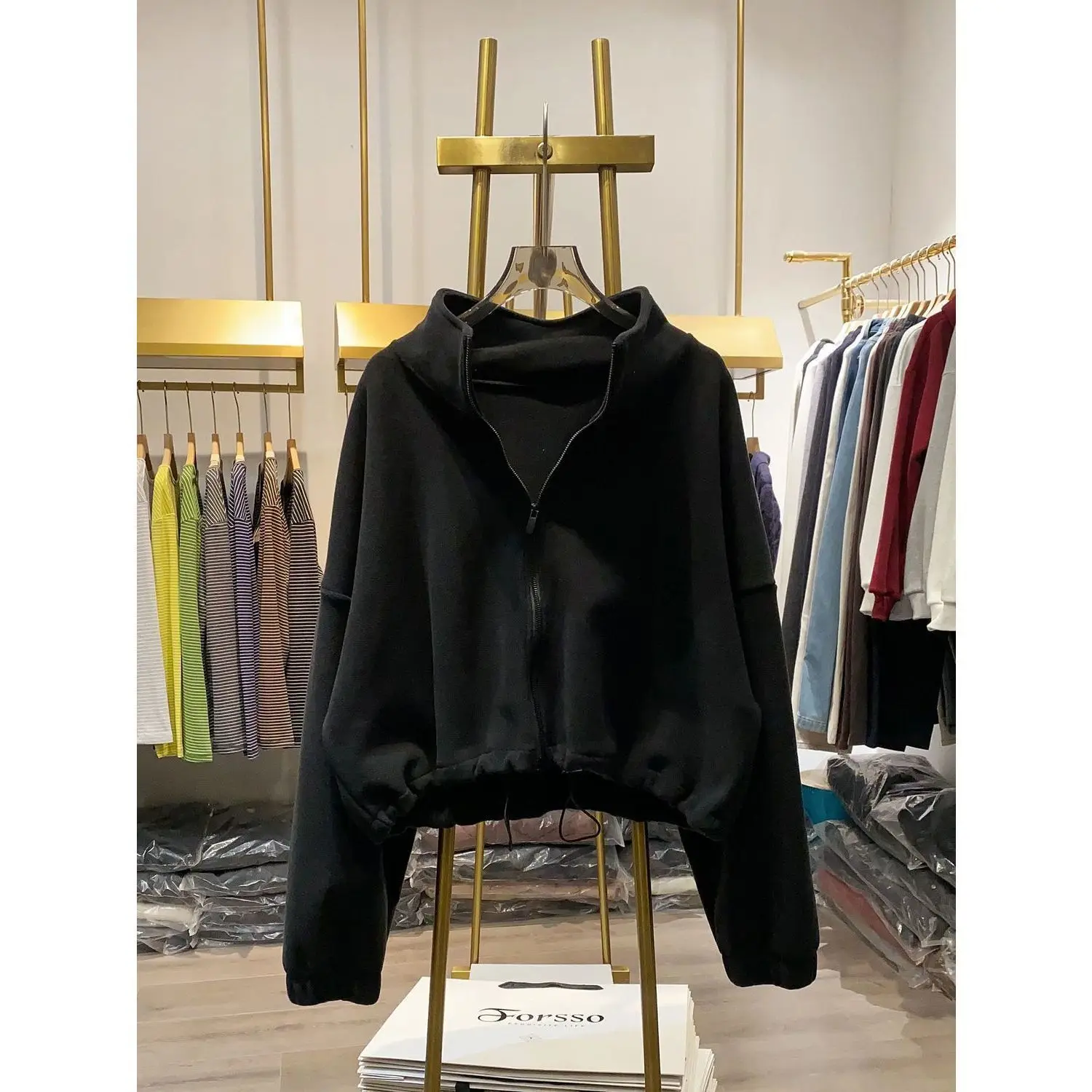 Thickened Warm Fleece Sweatshirt Jacket Women's Simple Korean Version Stand Collar Zipper Autumn Winter Double-sided Velvet S...