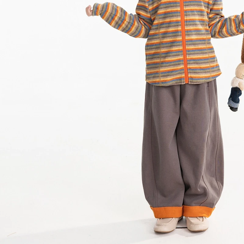 Children's clothing contrasting curved knife pants, spring and autumn children's leg cuff casual loose and versatile pants