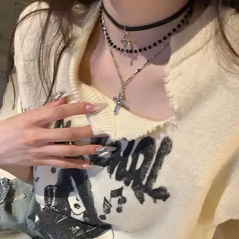 गोथिक पंक Y2K मेटल क्रॉस पेंडेंट नेकलेस महिलाओं पुरुषों प्रेमियों के लिए विंटेज मल्टी लेयर बीड नेकलेस 90 के दशक का EMO चार्म ज्वेलरी गिफ्ट 10 best sales हार का ढेर - №9