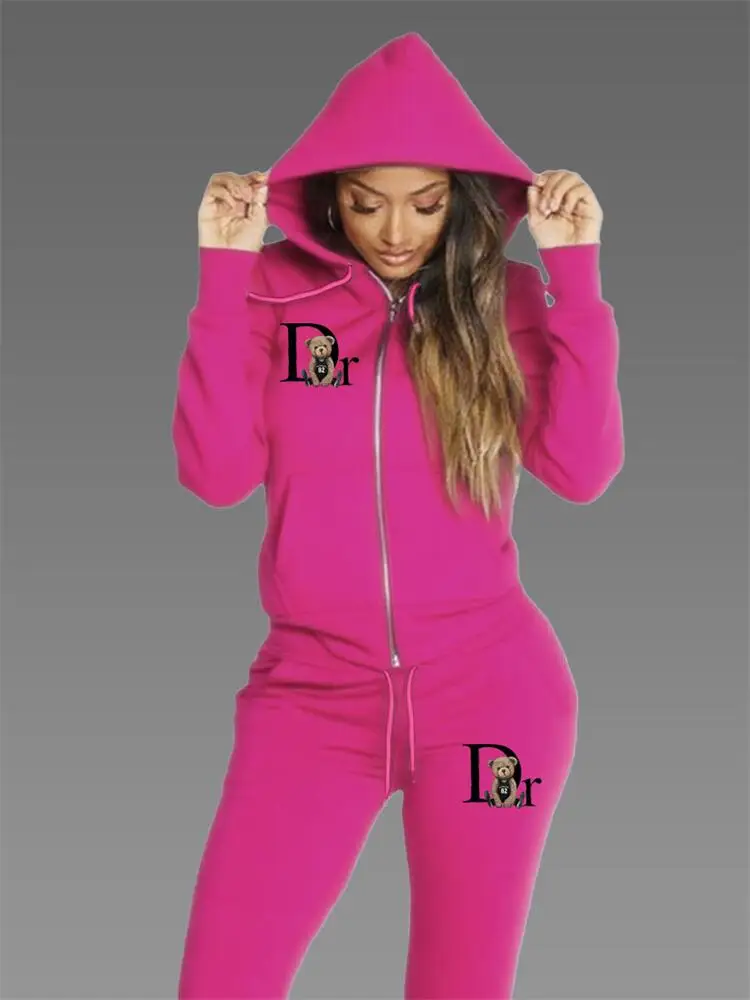 Womens Tracksuit Sports Suit Zipper Hoodie Pant Autumn Winter 2026 Fashion Loose Streetwear Designer Aesthetic Ladies Pants Sets