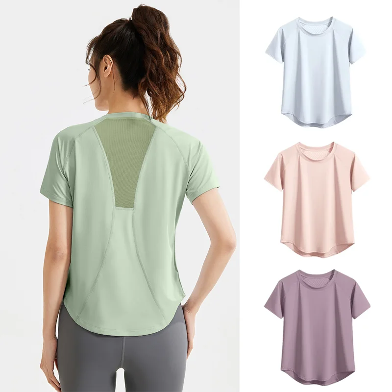 

Топы для йоги, спортивная одежда, женские спортивные рубашки, дышащая, быстросохнущая футболка с короткими рукавами для тренировок, одежда для бега, йоги, пилатеса