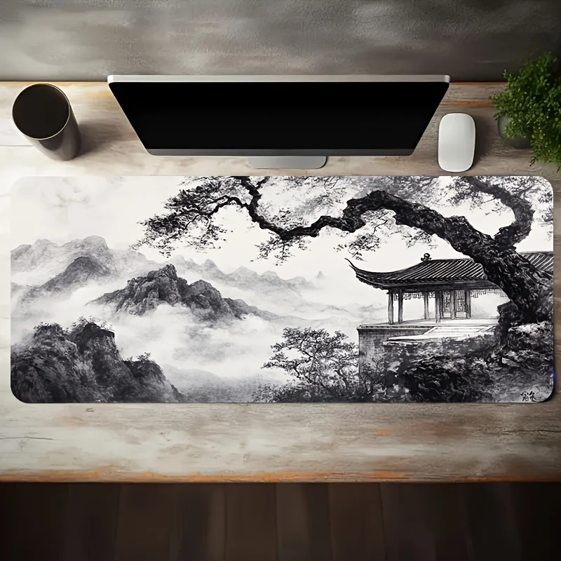 Ink Wash Landscape Pavilion Extra Large Gaming Mouse Pad Non-Slip Rubber Desktop Mat Office Workstation Desk Pad