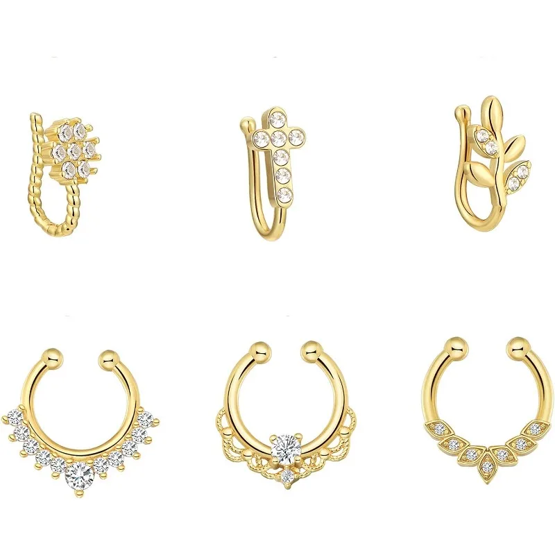 3/4 Uds anillos de nariz falsos, Piercings de nariz de imitación anillo de tabique falso joyería de tabique falso de acero inoxidable puños de nariz Clip en anillo de nariz