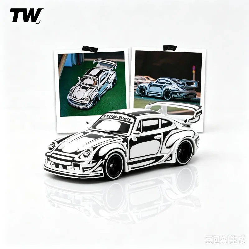 TW 1:64 Toyota Supra RWB993 coating black white wire alloy car model, simulation desktop decorations, adult collections.