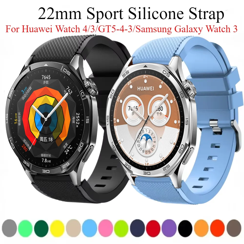 Спортивный силиконовый ремешок 22 мм для Huawei Watch 4/3/GT5-4-3, 46 мм, мягкий браслет-браслет для Amazfit GTR 4 3/BIP 5, аксессуары Correa