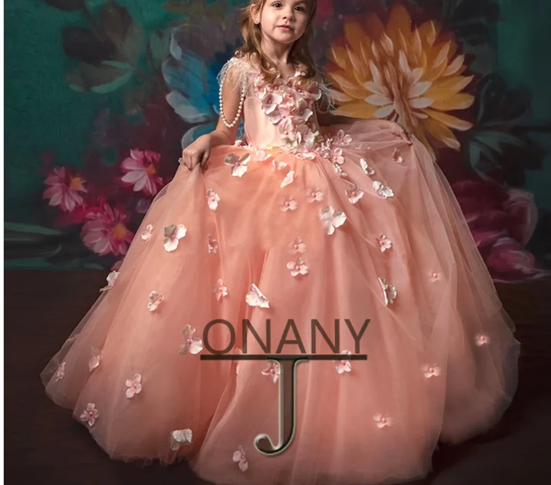 Flower Girl Dress Off Shoulder Princess Dresses for Girls Satin Flower Girl Dresses for Wedding Ball Gown