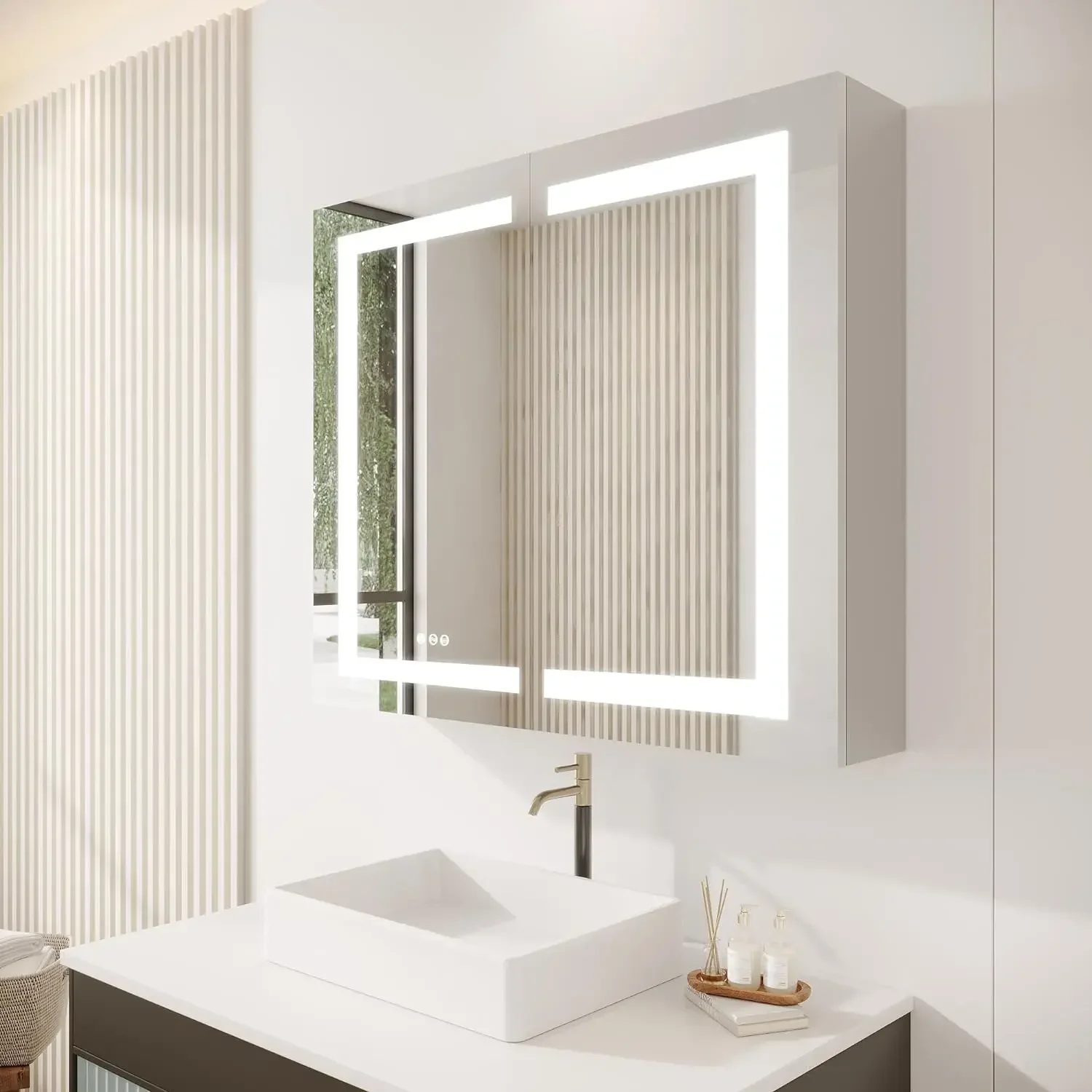 Simple  Bathroom Medicine Cabinet With Mirror Recessed Or Surface Mount Anti-Fog LED Bathroom Mirror Cabinet With