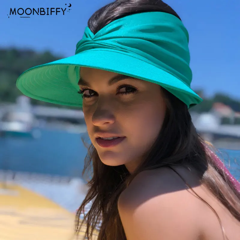 Sombrero de protección solar de poliamida para mujer, sombrero de ala ancha para exteriores, sombrero de verano con tapa abierta, gorra hueca, visera para el sol para adultos, sombrero de viaje para playa