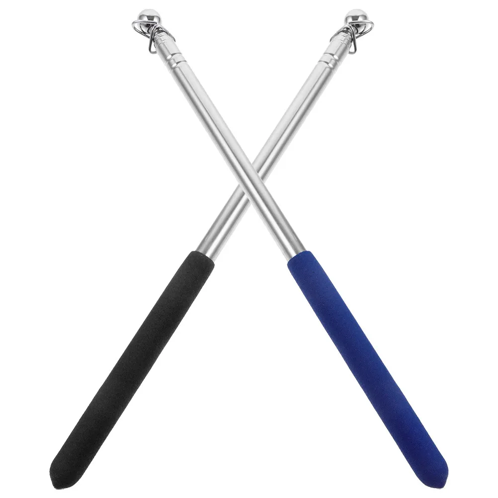 2Pcs Stainless Steel Telescoping Flag Pole Handheld Retractable Non-Slip Grip Portable Guide Flagpole Extendable Teaching