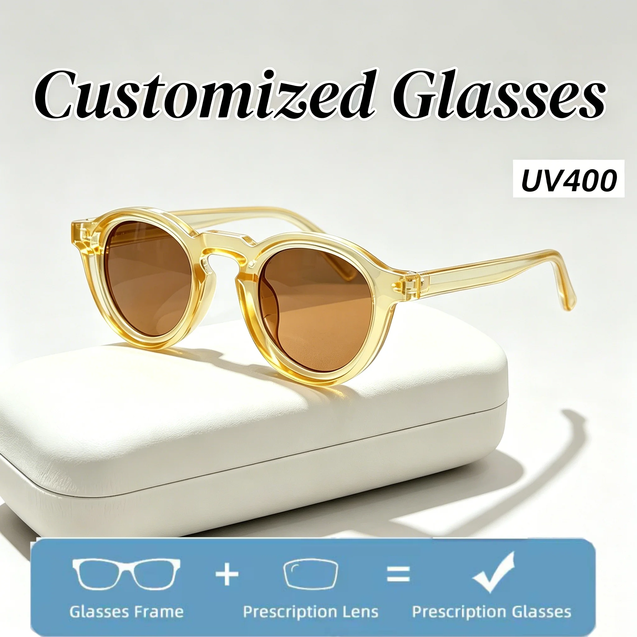 Retro Fashion Customized Prescription Round Small Frame UV400 Sunglasses HD Ultra Light High-quality Sunscreen Eyeglasses Unisex