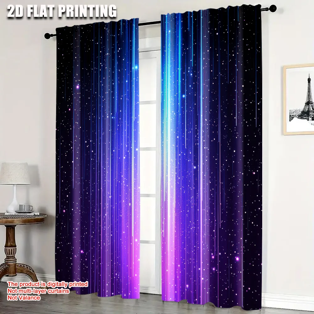 2Pcs Galaxy Star Space Blackout Curtains Blue Purple Cosmic Polyester Curtains For Living Spaces Machine Washable