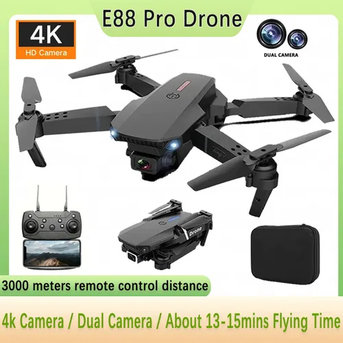 Dron E88Pro 4K con cámara Dual HD 1080P, helicóptero plegable WiFi FPV RC para fotografía aérea y regalos