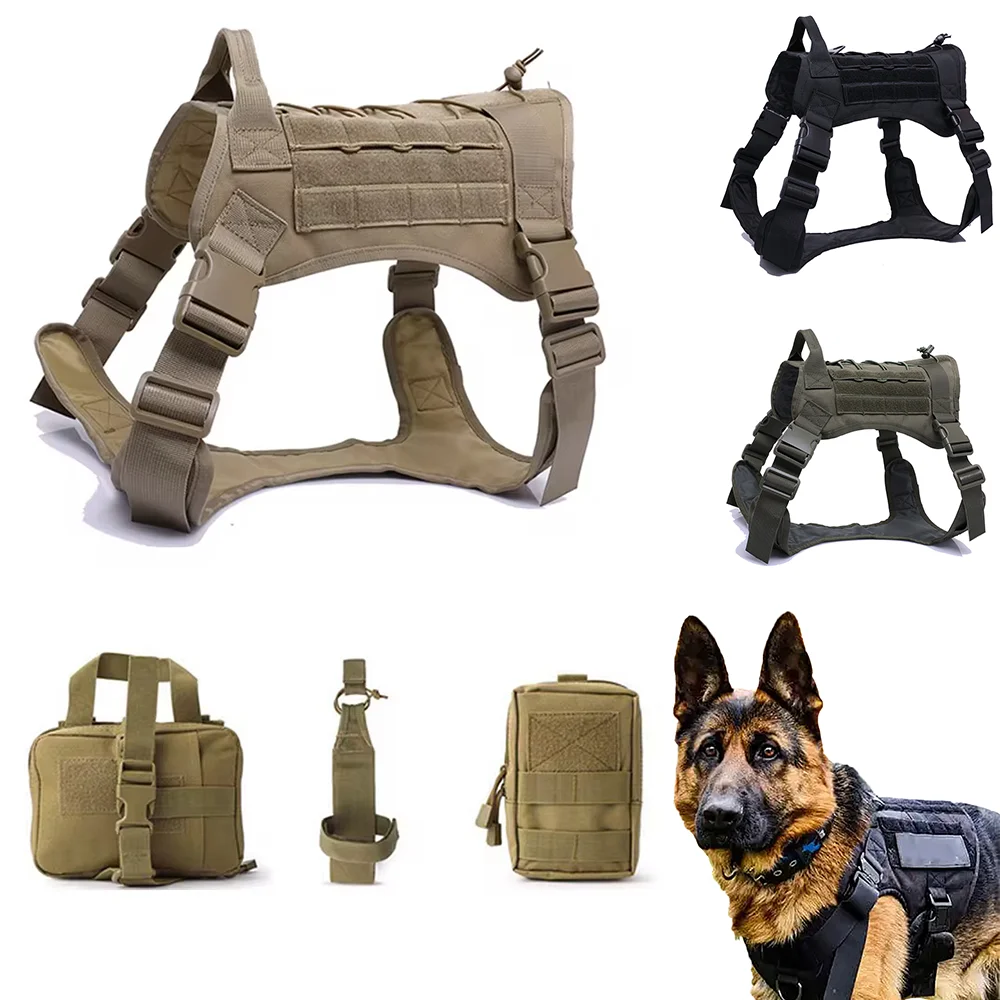 

Tactical Dog Harness Military Training Vest K9 Dog Bag Set for Small Medium Large Dogs German Shepherd Malinois Walking Hunting