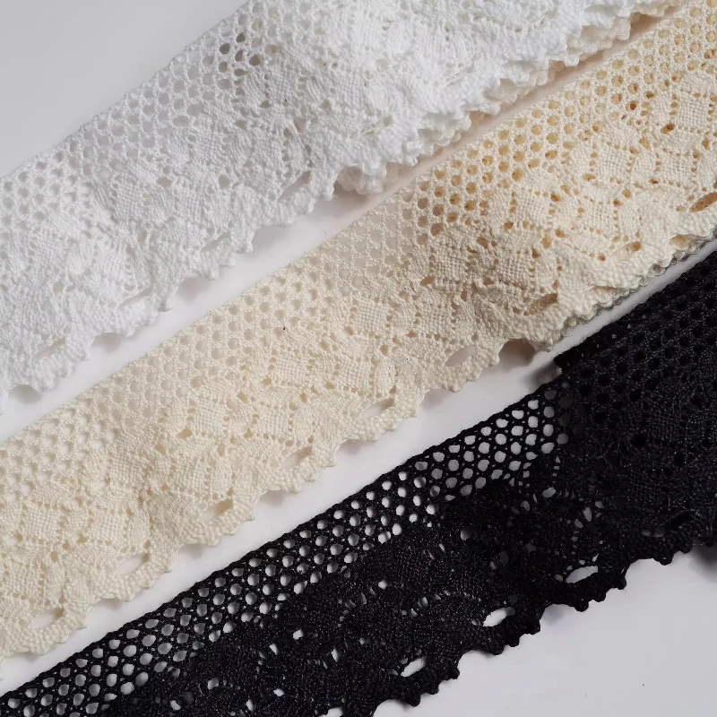High Quality White Beige Black Cotton Embroidered Lace Net Ribbons Fabric Trim DIY Sewing Handmade Craft Materials 3.6cm Wide