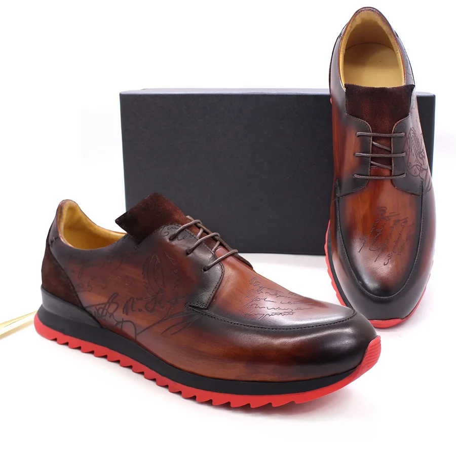 Men's Lace-Up Leather Shoes Handmade Fashion Anti-Slip Red Sole Casual Shoes Office Banquet Wedding  Elegant Men's Shoes