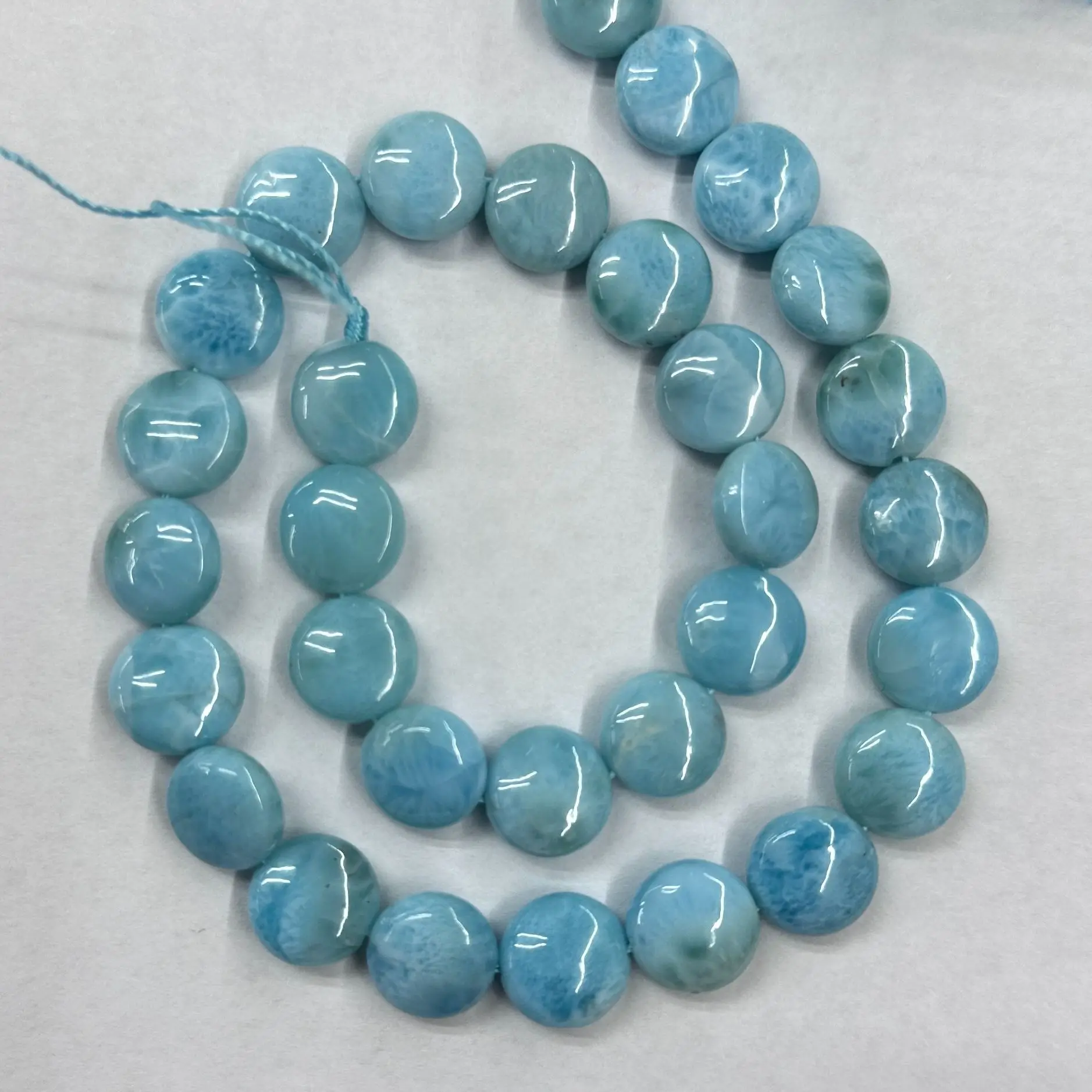 AAAA Natural 12mm Coin Dominica Larimar/Copper Pectolite Natural Stone DIY Loose Beads For Jewelry Making Strand 15\