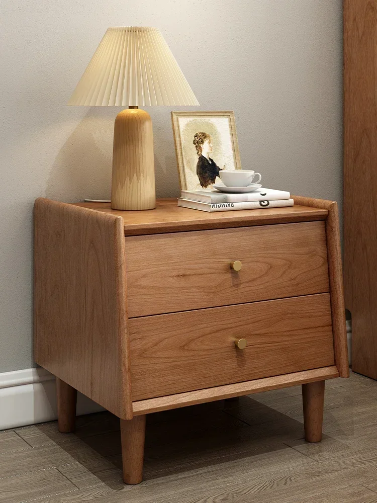 

Bedside Table Cherrywood Nordic Bedroom Storage Organizer Cabinet Small Apartment Bedside Cabinet
