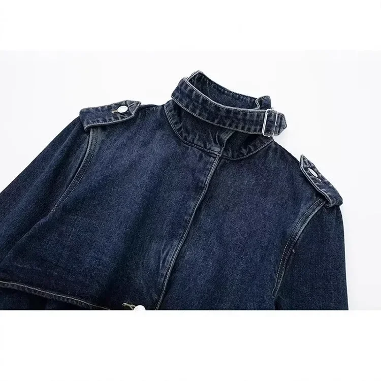 

Women's Fashion Thickened Outerwear Casual Business Style Coat Elegant Long Denim Style Coat with Belt Cross-Border