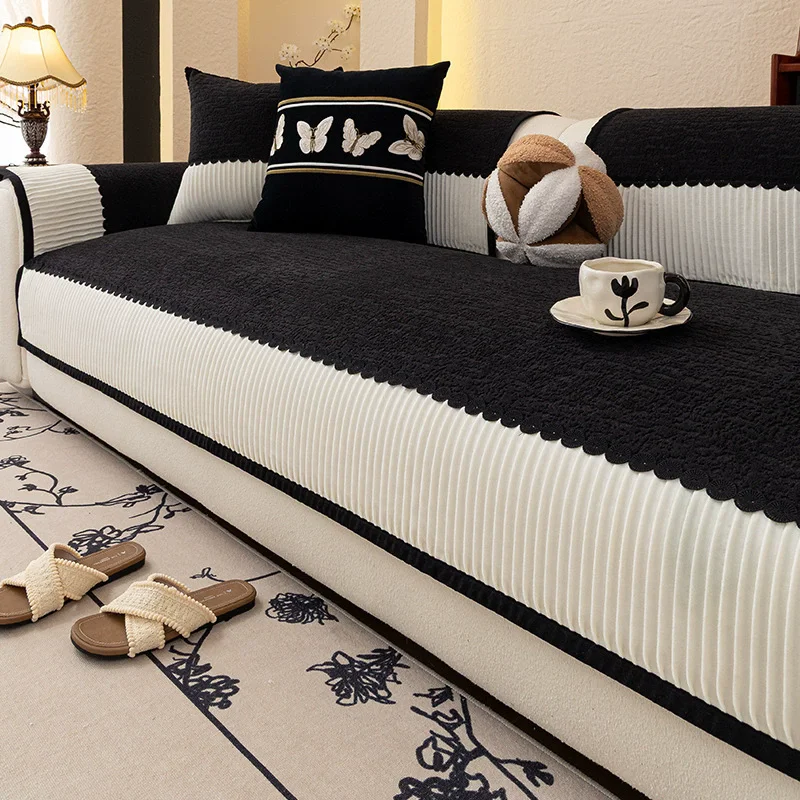 2025 New High Sense Solid Color Sofa Cushion Four Seasons Universal One-piece Straight-row Combination Sofa Cushion Cover Cloth