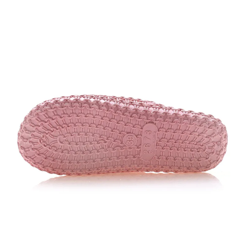 Women Hollow Out Closed Toe Versatile Slippers Summer Non Slip Soft Sole Bow Pearl Decor Casual Slides Indoor Outdoor Beach Wear