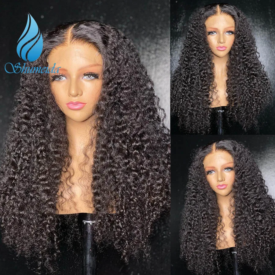 Shumeida 180 Density Brailian Hair 5x5 Closure Wig with Natural Hairline Curly Human Hair Wig with 5x5 Closure Glueles Lace Wigs