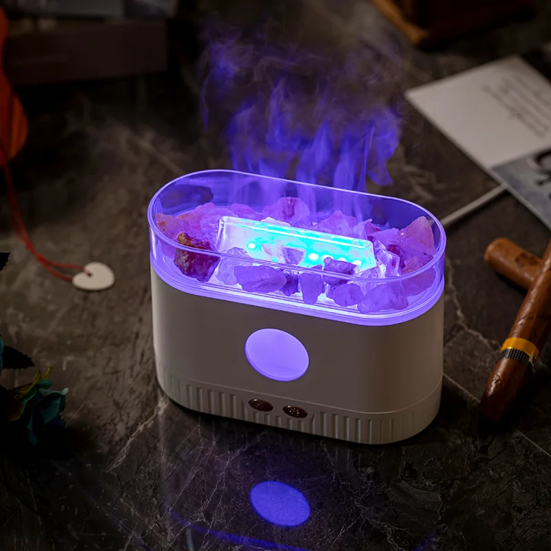 الناشر الهواء المرطب بالموجات فوق الصوتية صانع ضباب بارد مبيد LED زيت طبيعي ثلاثية الأبعاد تأثير مصباح متوهج على شكل شعلة مع ملح الهيمالايا