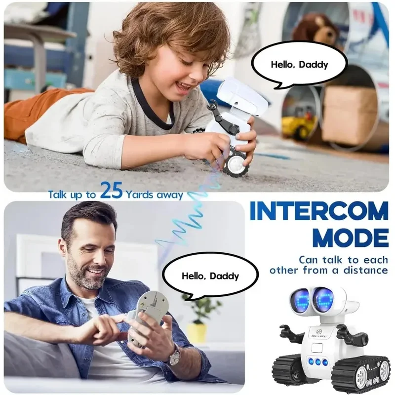 2026New Rechargeable remote control robot toy with music, LED eyes, walkie talkie, children's robot toy, children's RC robot