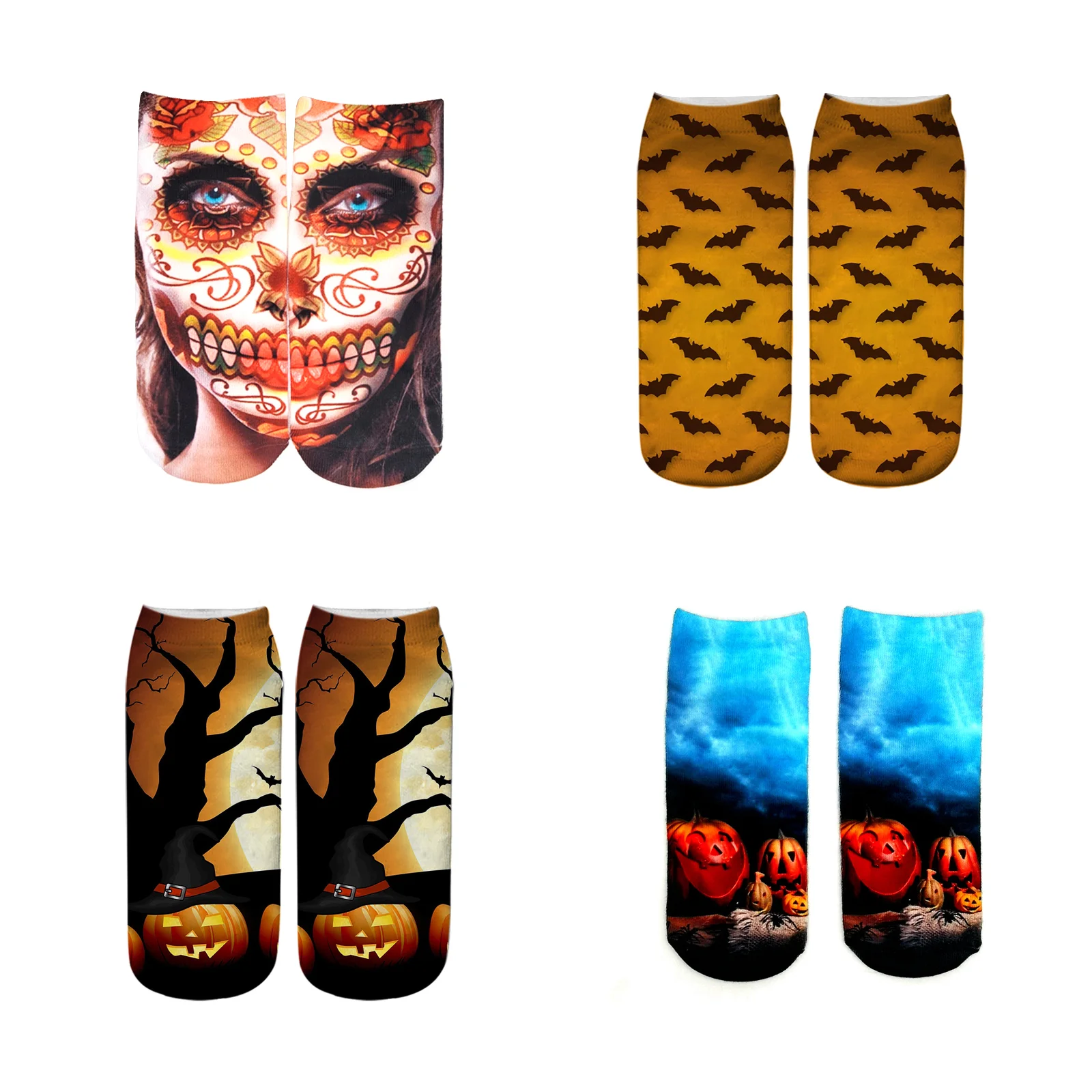 Halloween Cat Pumpkin Funny 3D Printed Socks Set (1 pair each of styles 1/2/5/8)