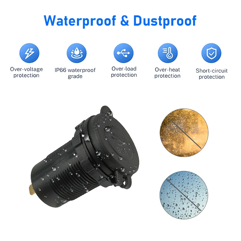 12V USB Outlet 58W Dual PD USB-C Port Quick Charge 3.0 USB Charger Socket Waterproof Power Outlet with Power Switch for Car Boat