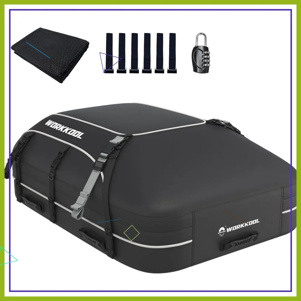 حقيبة شحن مقاومة للماء على السطح - سعة 15 أقدام مع حصيرة مضادة للانزلاق وقفل أمان لجميع المركبات