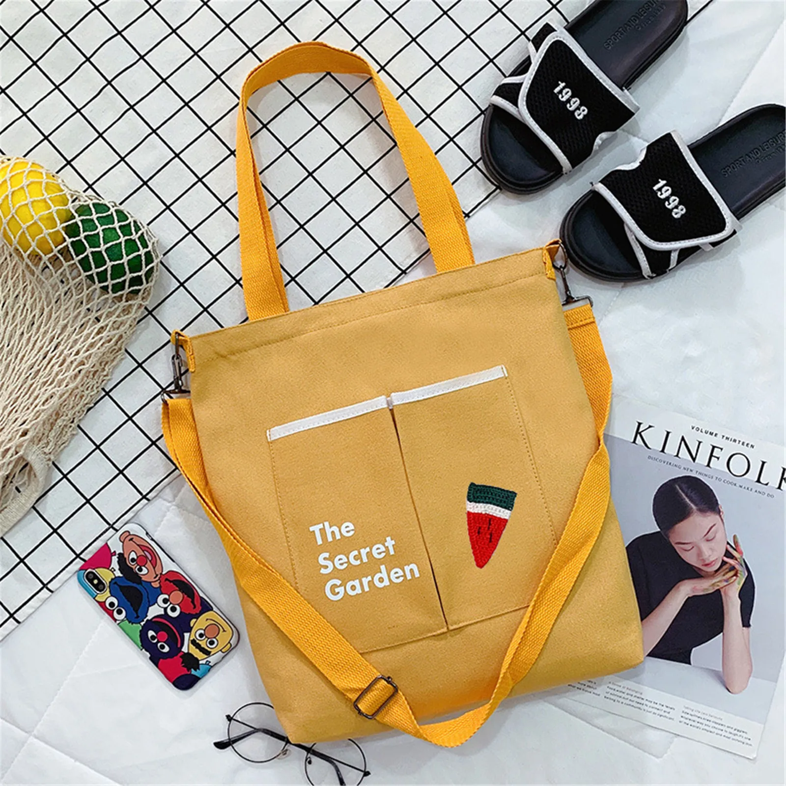 2024 New Canvas Bags For Women Handbag Shoulder Bags Large Capacity Solid Color Totes Shopper Bags Casual Female Cross Body Bags