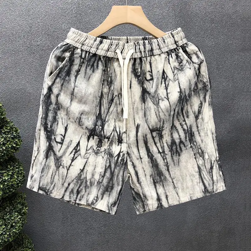 Pantalones cortos informales Tie-dye para hombre, pantalones cortos holgados de pana de gran tamaño bolsillo, pantalones cortos