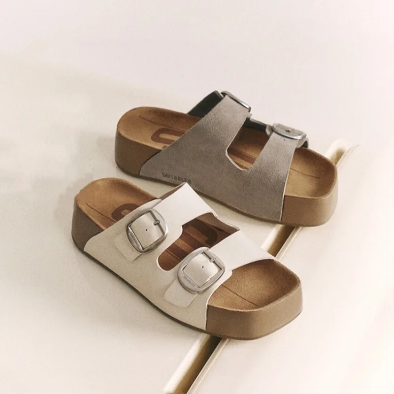 

Women Slippers Thick Bottomed Cork Sandals Slippers 2025 New Versatile Lazy Casual Beach Slippers For Women