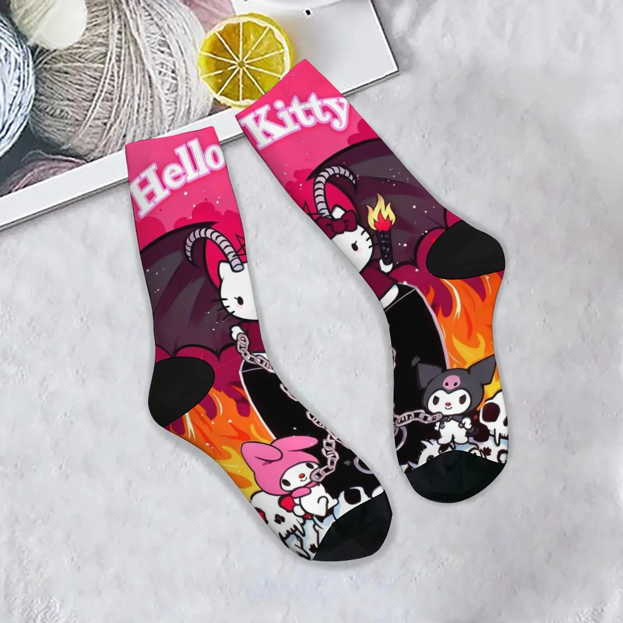 

Little Devil Hello Kitty Print Women's Socks Novelty Harajuku Retro Street Hip-Hop Socks Comfortable Breathable Non-slip Socks