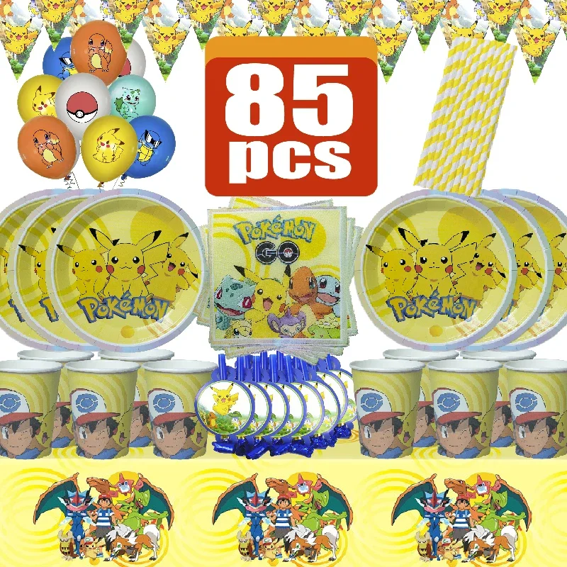 

Новое украшение на день рождения покемона, фигурка Пикачу, товары для вечеринок, шумогенераторы, баннер, одноразовая посуда, скатерть, чашки, подарки