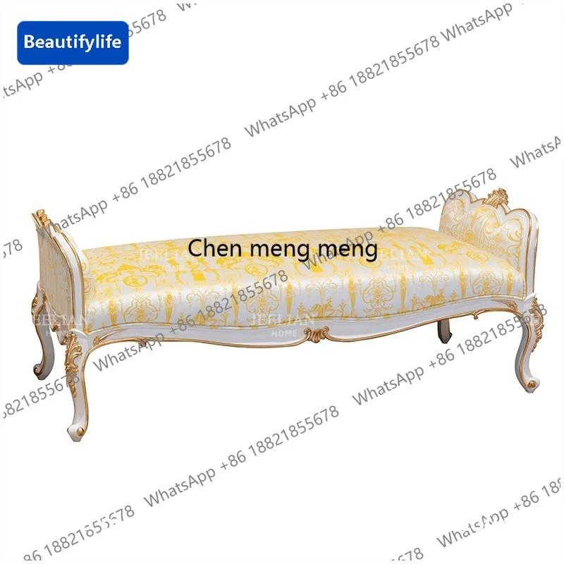 Y183 French elegant romantic solid wood leisure small sofa bedroom yellow bedside stool