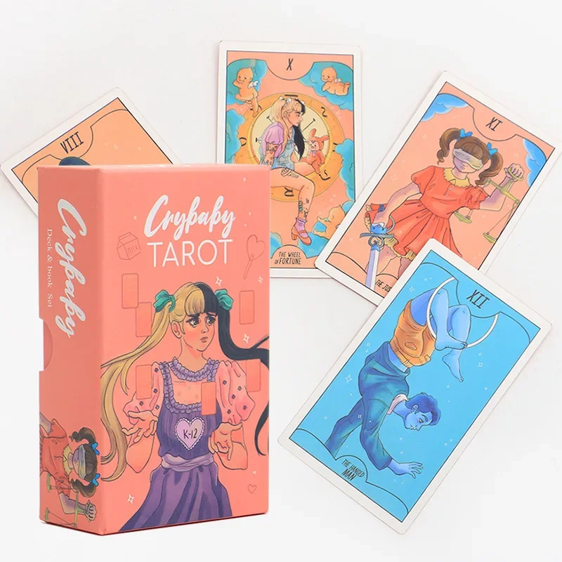 Upgraded version 12*7cm Crybaby Tarot cards in hardcover boxes pink gold cards board games