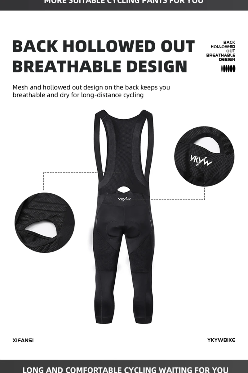 YKYW Männer 3/4 Radfahren Trägerhose 4-farbige Fahrradstrumpfhose Hosen Outdoor MTB Bike Shorts 7 Stunden Fahrt Gepolsterte elastische Schnittstelle – Detail 6