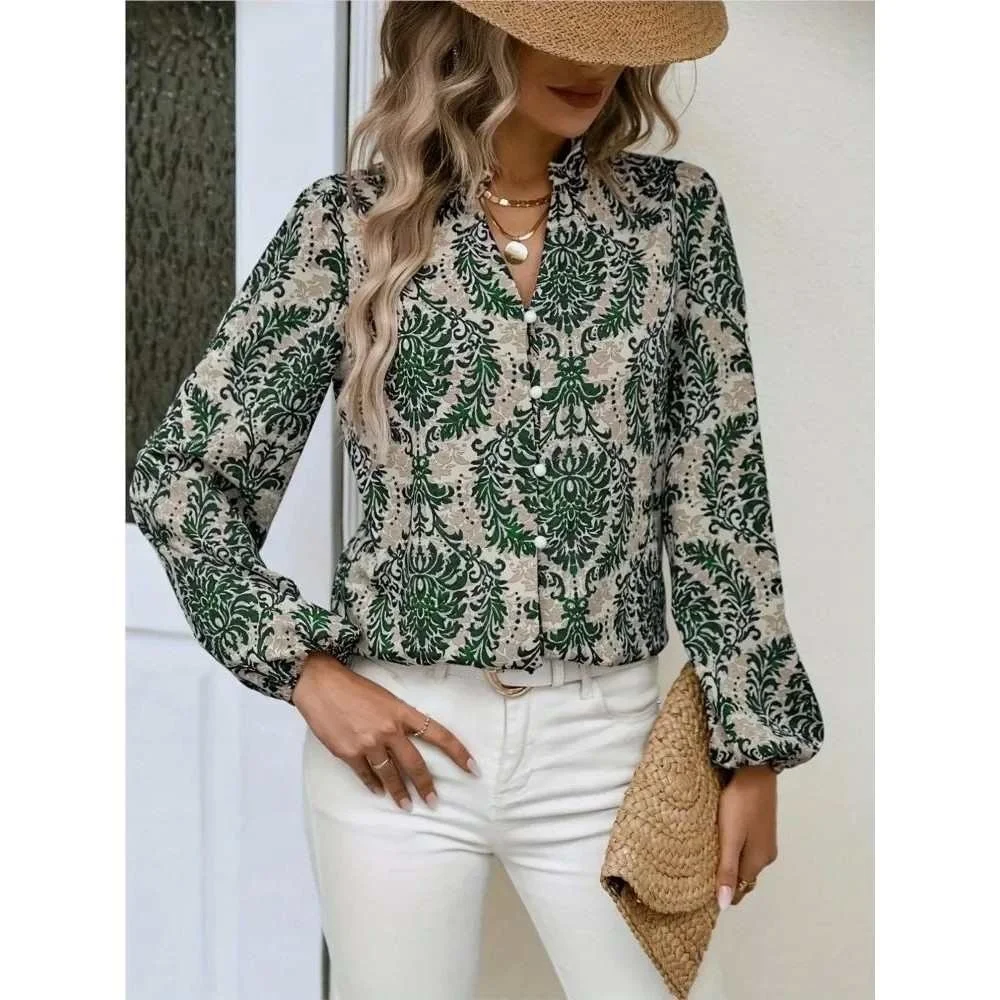 Casual Loose Long Sve Printed irt Street Sle Loose Fit Cotton  Knot Spring Faion Women's Premium irt
