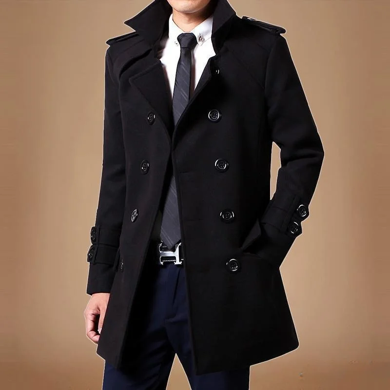 

Men's Woolen Coat Mid-Length Thiened Autumn Winter Faionable Windbreaker with Fce Inner Long Sle Chinese Brand