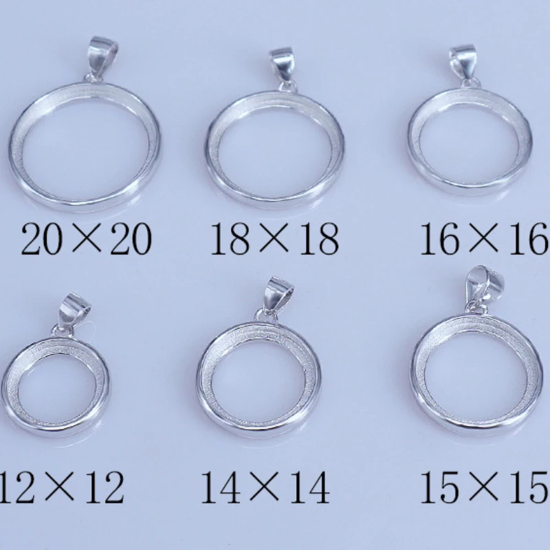 12mm to 20mm Simple Round Pendant Setting Solid 925 Silver Cabochon Gemstone Necklace Pendant Mounting Setting