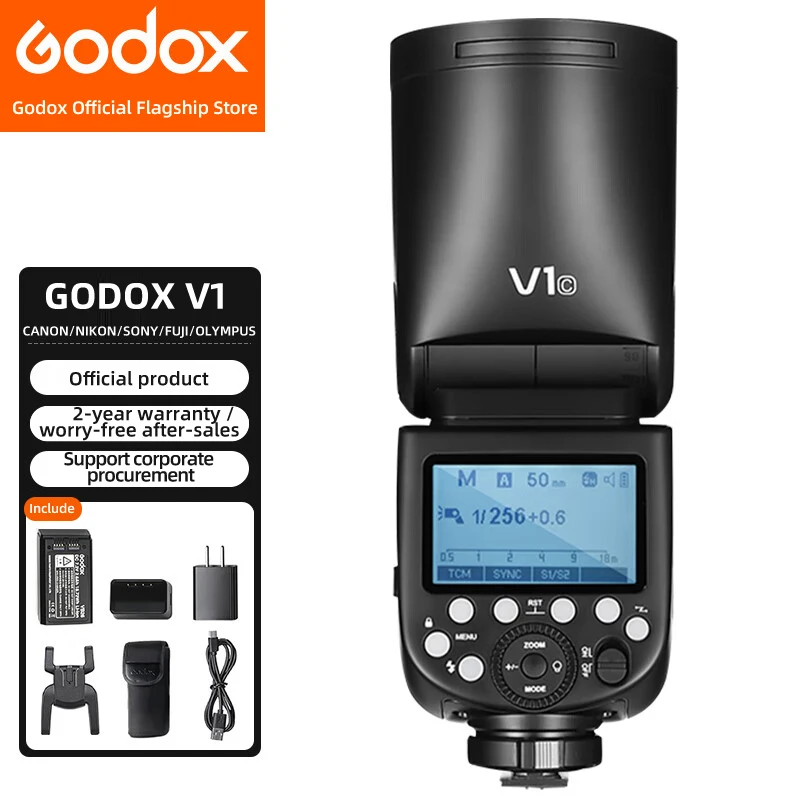 

Godox V1 Camera Flash Round Flash Top Flash 1/8000s Suitable For Fujifilm Canon Nikon SONY Camera HSS Iithium Battery Flash